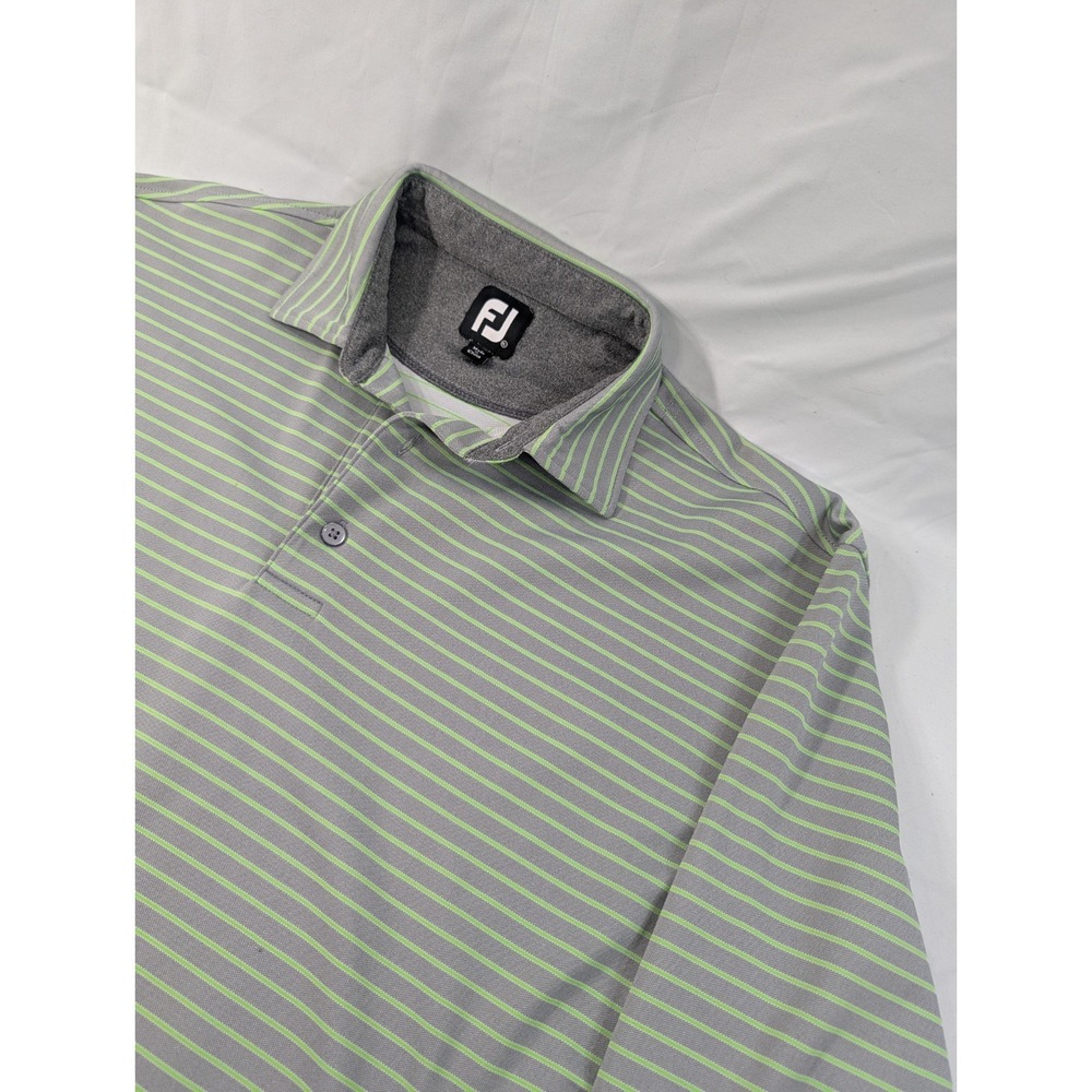 FootJoy‎ Men's Golf Polo Shirt Long Sleeve Green Gray Striped Size XL *Read